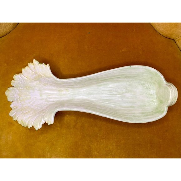 CELERY SHAPED DISH - Tray - Spoon Rest - Ceramic - Pale Green 14" x 5" Unmarked - Picture 1 of 7